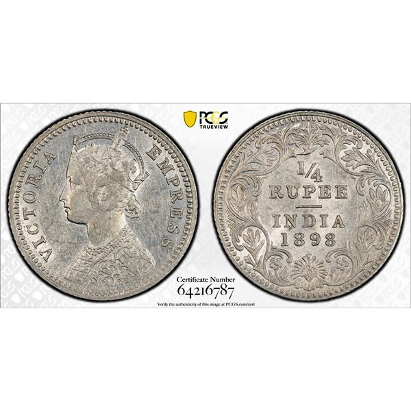 BRITISH INDIA: Victoria, Empress, 1876-1901, AR 1/4 rupee, 1898-C, PCGS AU53