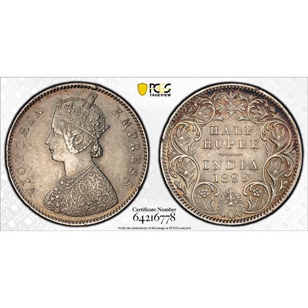 BRITISH INDIA: Victoria, Empress, 1876-1901, AR 1/2 rupee, 1899-C, PCGS AU details