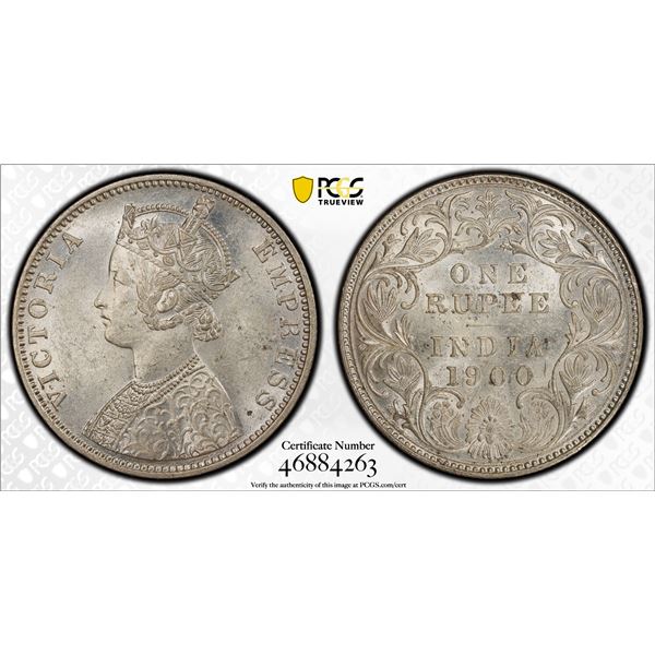 BRITISH INDIA: Victoria, Empress, 1876-1901, AR rupee, 1900-B, PCGS MS62