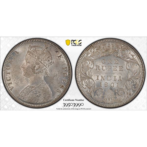 BRITISH INDIA: Victoria, Empress, 1876-1901, AR rupee, 1901-B, PCGS MS62