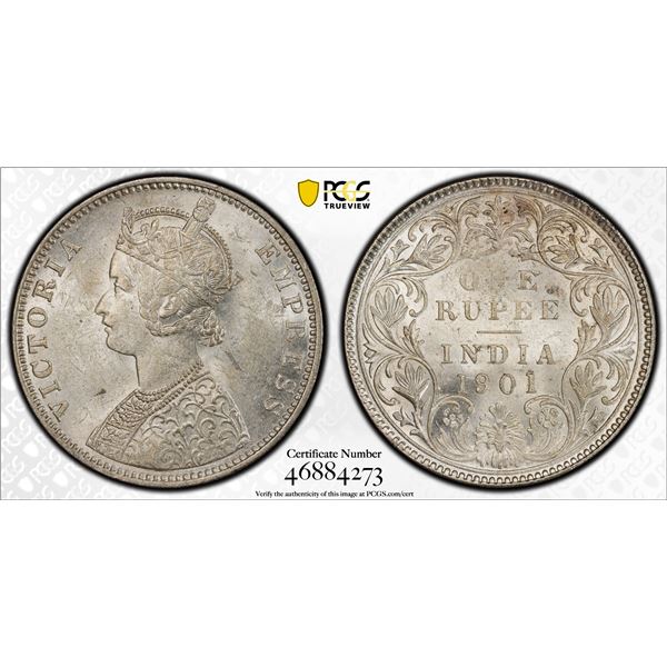 BRITISH INDIA: Victoria, Empress, 1876-1901, AR rupee, 1901-B, PCGS MS61