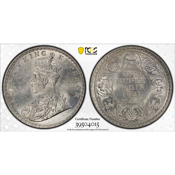 BRITISH INDIA: George V, 1910-1936, AR rupee, 1921(b), PCGS MS63