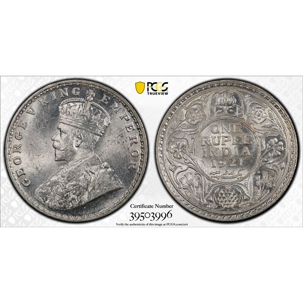 BRITISH INDIA: George V, 1910-1936, AR rupee, 1921(b), PCGS MS62