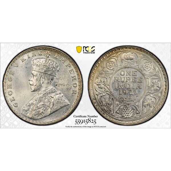 BRITISH INDIA: George V, 1910-1936, AR rupee, 1921(b), PCGS UNC details