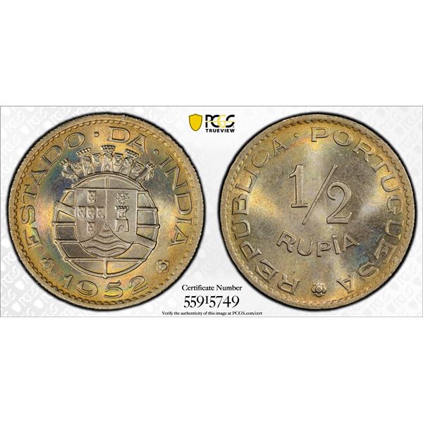 PORTUGUESE INDIA: 1/2 rupia, 1952, PCGS MS65