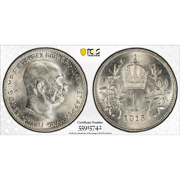 AUSTRIA: Franz Josef I, 1848–1916, AR corona, 1915, PCGS MS64