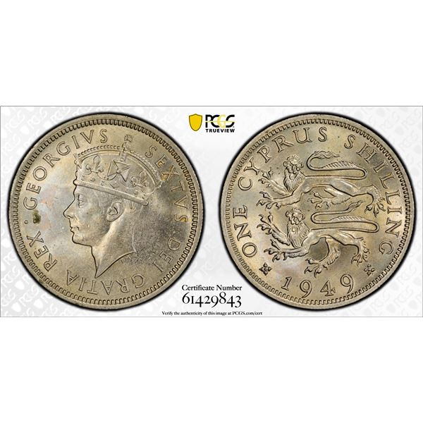 CYPRUS: George VI, 1936-1952, 1 shilling, 1949, PCGS MS63