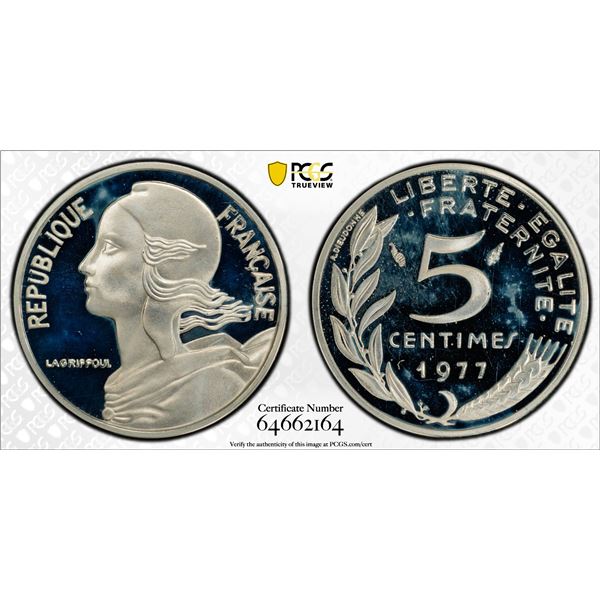 FRANCE: AR 5 centimes, 1977, PCGS Specimen 67