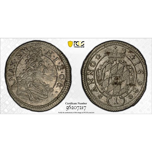 BAVARIA: Maximilian II Emanuel, 1679-1726, AR kreuzer, 1698, PCGS MS62