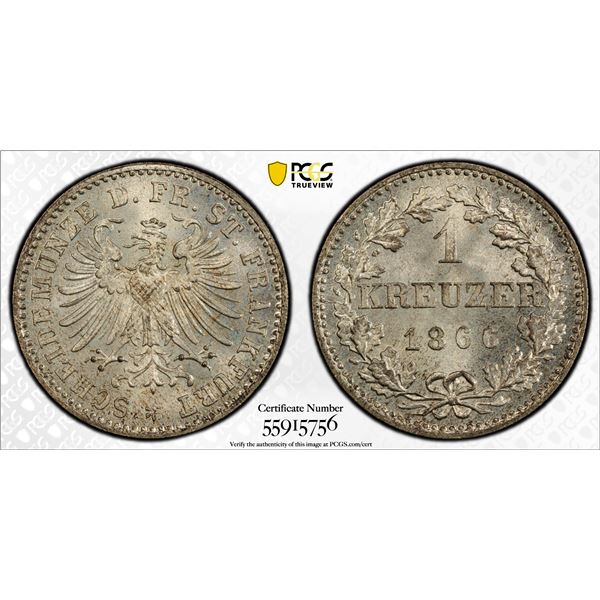 FRANKFURT AM MAIN: Free City, AR kreuzer, 1866, PCGS MS67