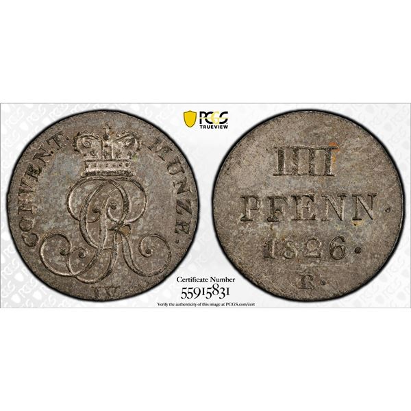 HANOVER: BI 4 pfennig, Hannover, 1826-B, PCGS MS62