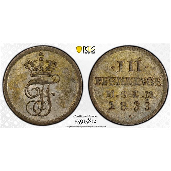 MECKLENBURG-SCHWERIN: BI 3 pfennig, 1833, PCGS MS63