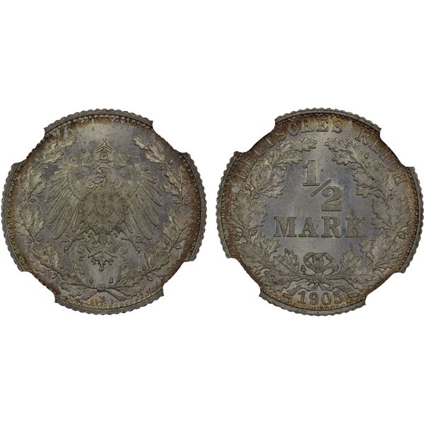 GERMANY: Kaiserreich, AR 1/2 mark, Munich, 1905-D, NGC MS67