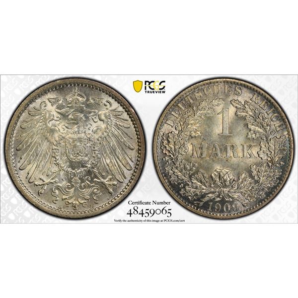 GERMANY: Kaiserreich, AR mark, 1909-A, PCGS MS66