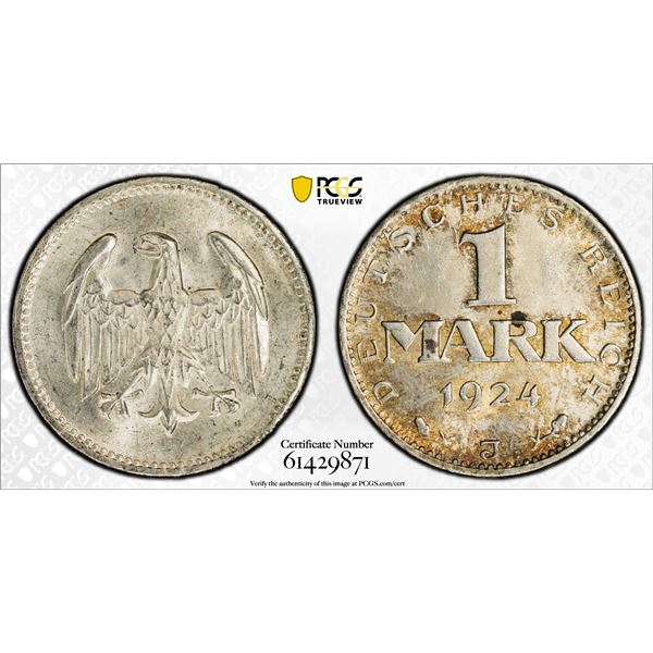 GERMANY: Weimar Republic, AR mark, 1924-J, PCGS MS64