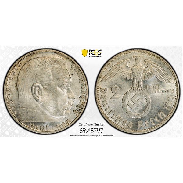 GERMANY: Third Reich, AR 2 reichsmark, 1938-E, PCGS MS63