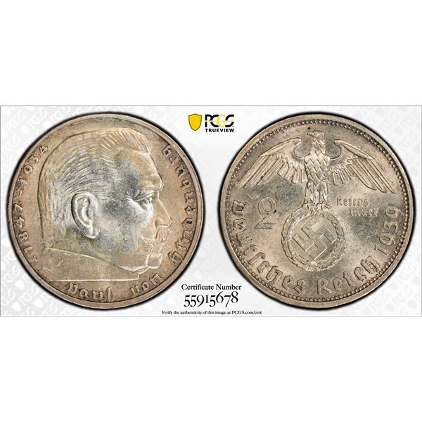 GERMANY: Third Reich, AR 2 reichsmark, 1939-A, PCGS MS63