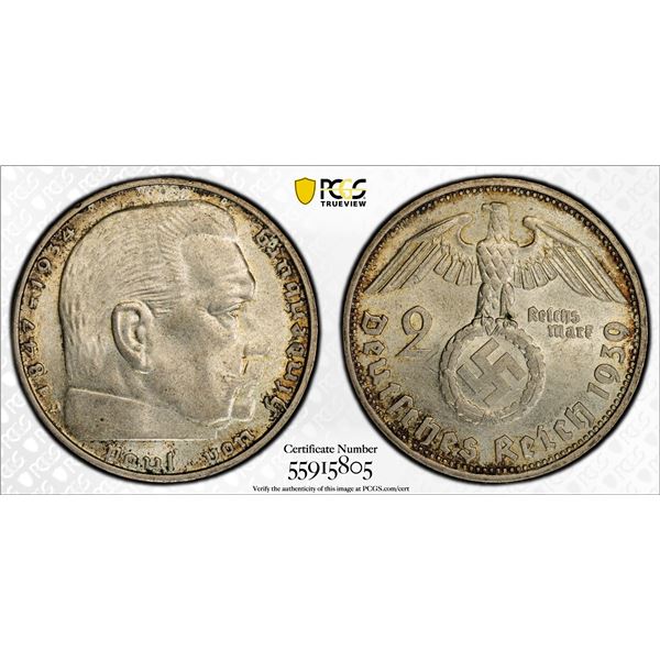 GERMANY: Third Reich, AR 2 reichsmark, 1939-D, PCGS MS63