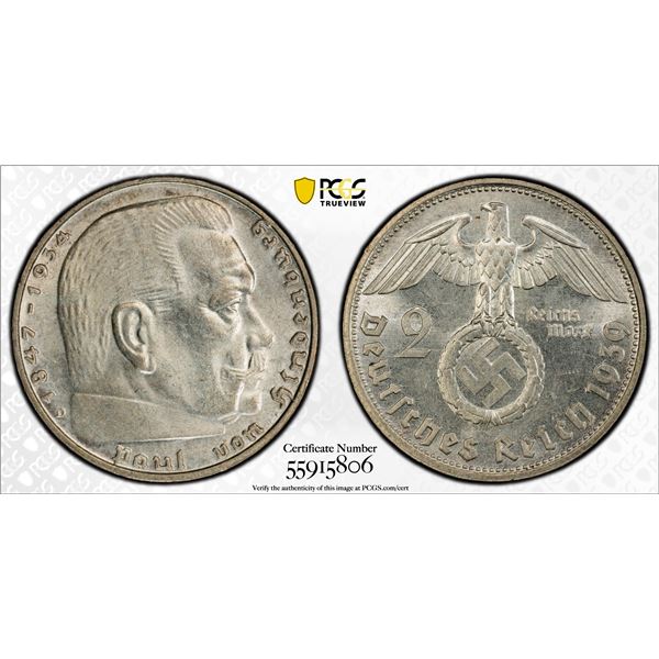 GERMANY: Third Reich, AR 2 reichsmark, 1939-D, PCGS MS63