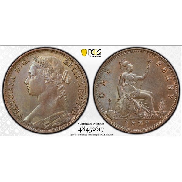 GREAT BRITAIN: Victoria, 1837-1901, AE penny, 1879, PCGS MS62 BN