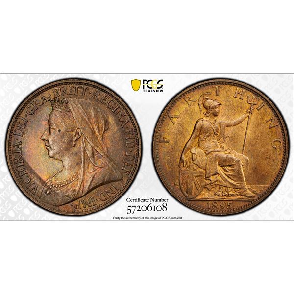 GREAT BRITAIN: Victoria, 1837-1901, AE farthing, 1895, PCGS MS64 BN