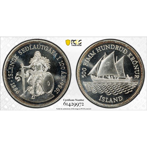 ICELAND: Republic, AR 500 krónur, 1986, PCGS MS64