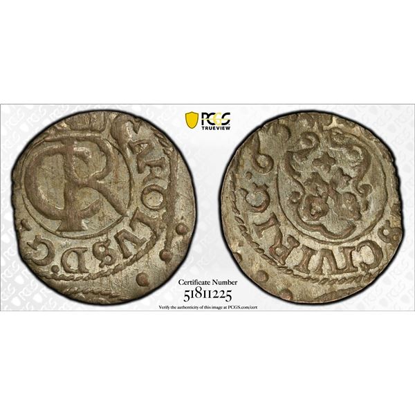 LIVONIA: Christina, of Sweden, 1632-1654, BI solidus, Riga, [16]63, PCGS MS62