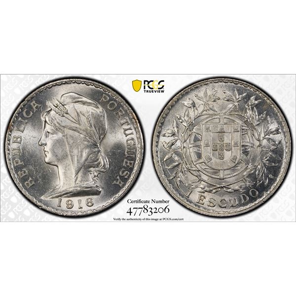 PORTUGAL: Republic, AR escudo, 1916, PCGS MS63