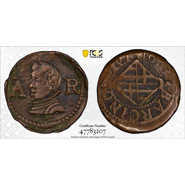 SPAIN: Barcelona, AE ardite, 1653, PCGS EF45