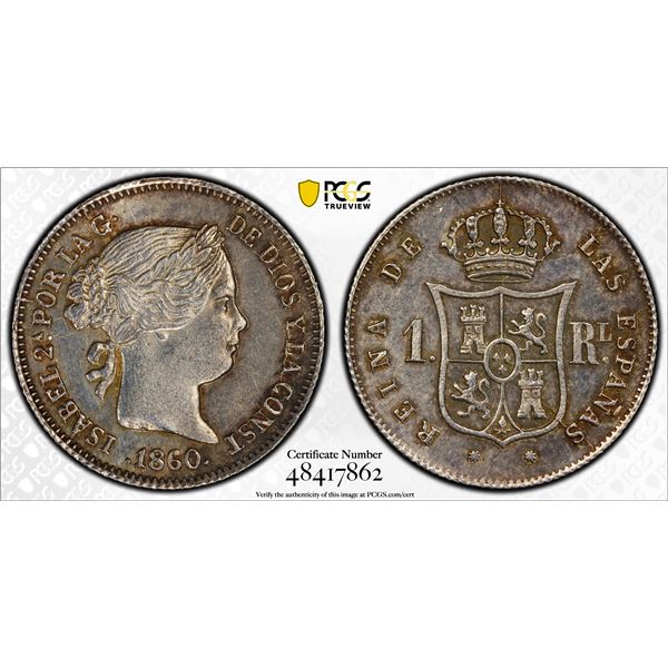 SPAIN: Isabel II, 1833-1868, AR real, Barcelona, 1860, PCGS AU58