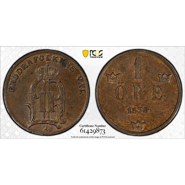 SWEDEN: Oscar II, 1872-1907, AE ore, 1879, PCGS MS63 BN