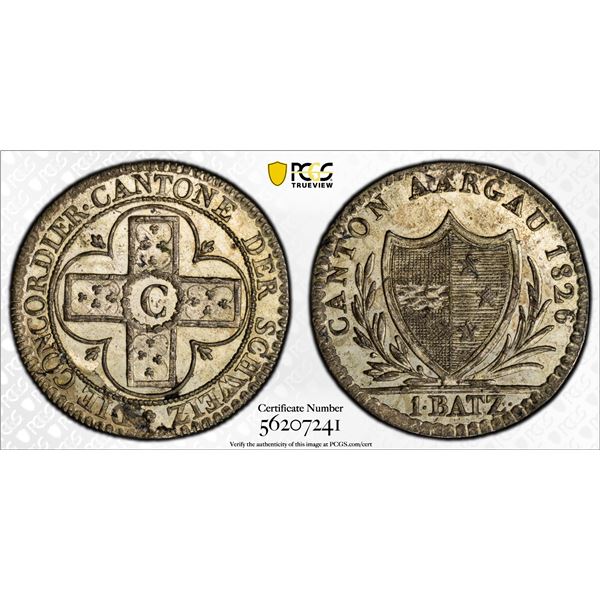 SWITZERLAND: AARGAU: Canton, BI Batzen, 1826, PCGS MS63