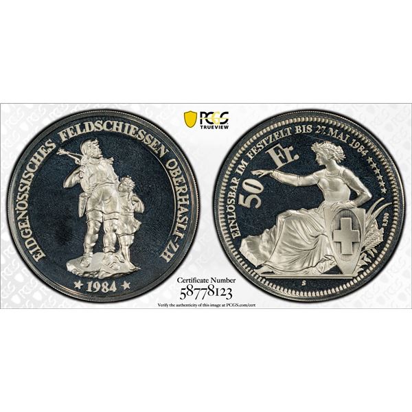 SWITZERLAND: Confederation, AR 50 francs, 1984, PCGS PF69 Deep Cameo