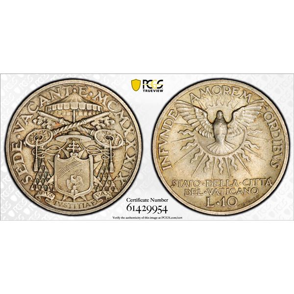 VATICAN: Sede Vacante, AR 10 lire, 1939, PCGS MS66