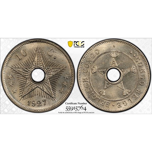 BELGIAN CONGO: Albert I, 1909-1934, 10 centimes, 1937, PCGS MS65