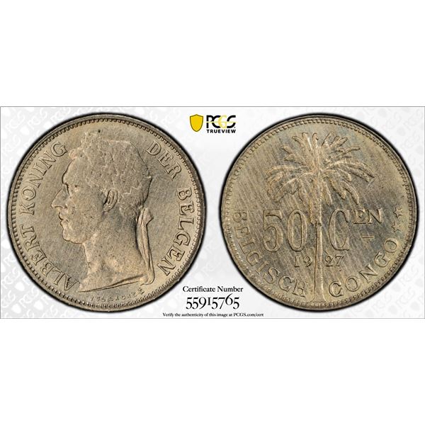 BELGIAN CONGO: Albert I, 1909-1934, 50 centimes, 1937, PCGS MS64