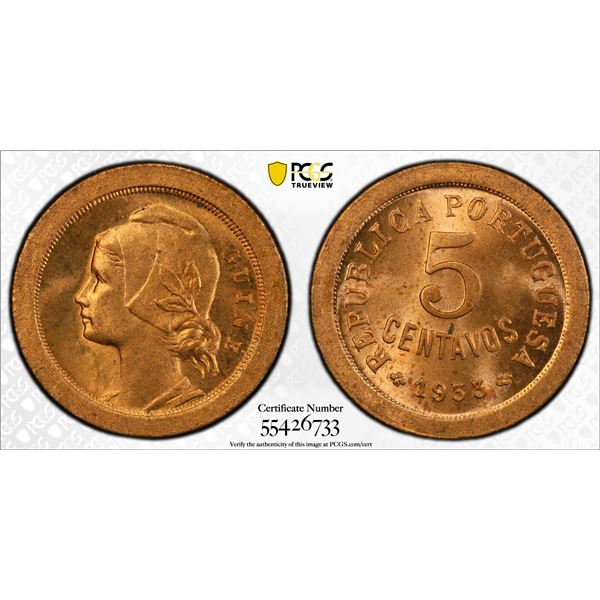 PORTUGUESE GUINEA: AE 5 centavos, 1933, PCGS MS65 RD