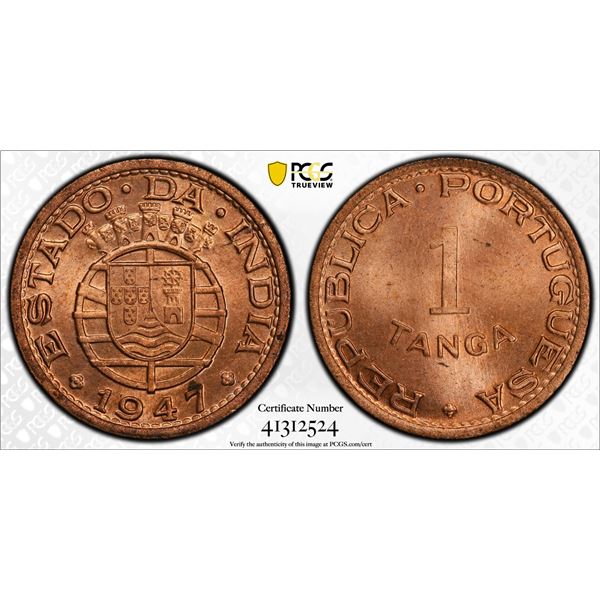 PORTUGUESE GUINEA: AE tanga, 1947, PCGS MS65 RD