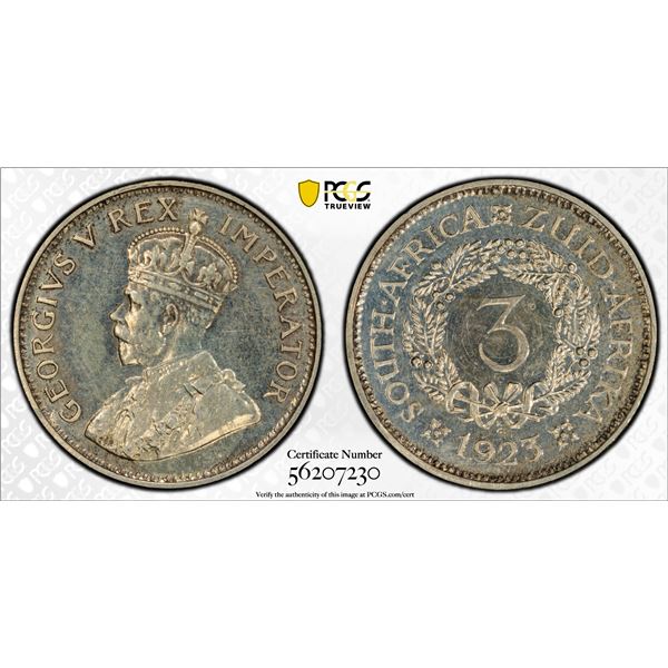 SOUTH AFRICA: George V, 1910-1936, AR 3 Pence, 1923, PCGS Proof 64