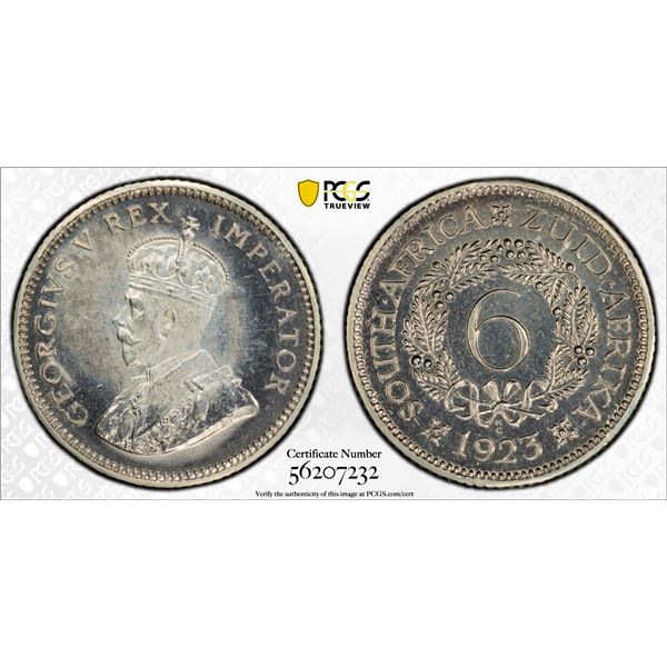 SOUTH AFRICA: George V, 1910-1936, AR 6 pence, 1923, PCGS Proof 65