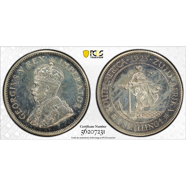 SOUTH AFRICA: George V, 1910-1936, AR shilling, 1923, PCGS Proof 64