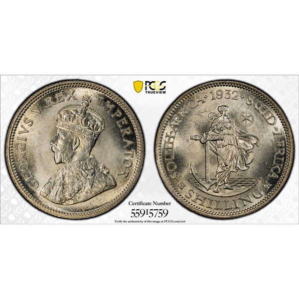 SOUTH AFRICA: George V, 1910-1936, AR shilling, 1932, PCGS MS65
