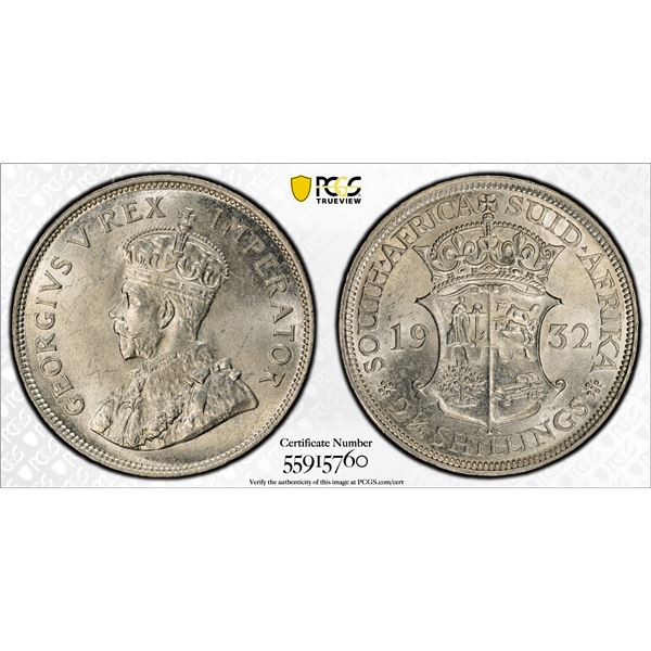SOUTH AFRICA: George V, 1910-1936, AR 2½ shillings, 1932, PCGS MS64