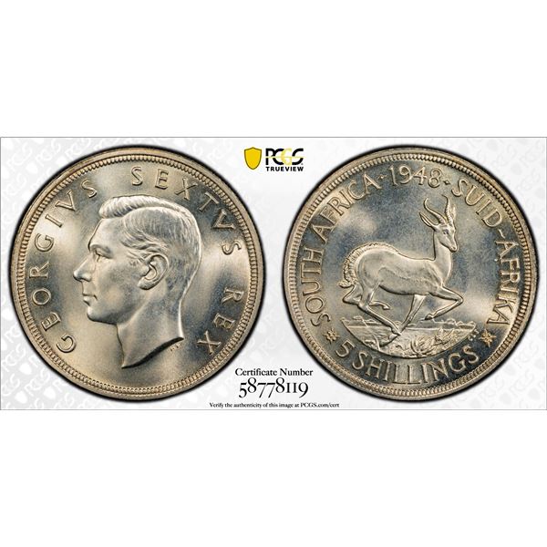 SOUTH AFRICA: George VI, 1936-1952, AR 5 shillings, 1948, PCGS MS66