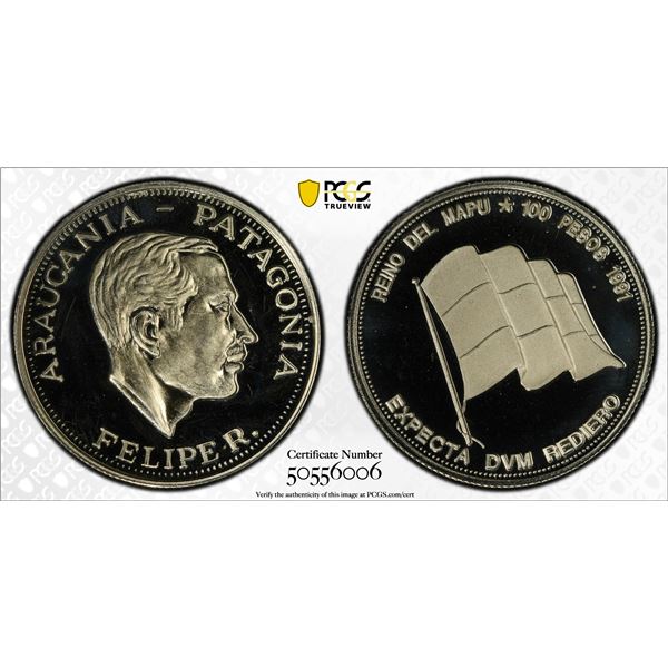 ARAUCANIA AND PATAGONIA: Felipe I, 1952-2014, 100 pesos, 1991, PCGS MS67 PL