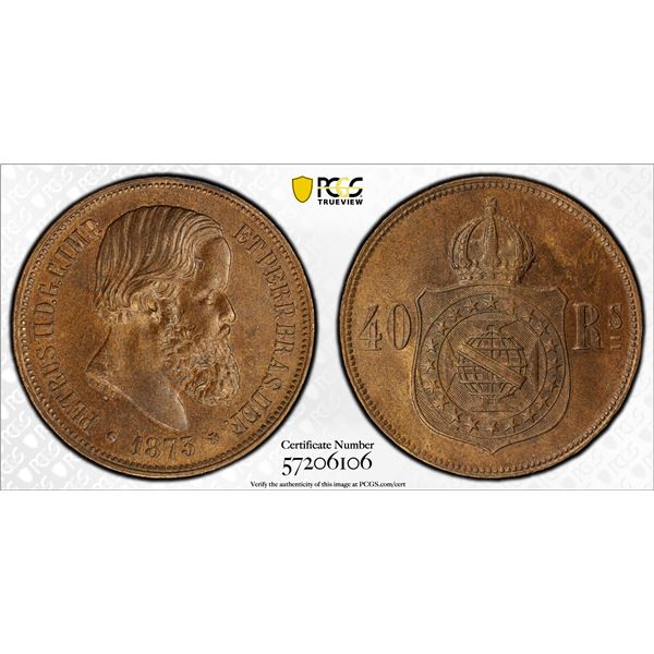 BRAZIL: Pedro II, 1831-1889, AE 40 reis, 1873, PCGS MS63 BN