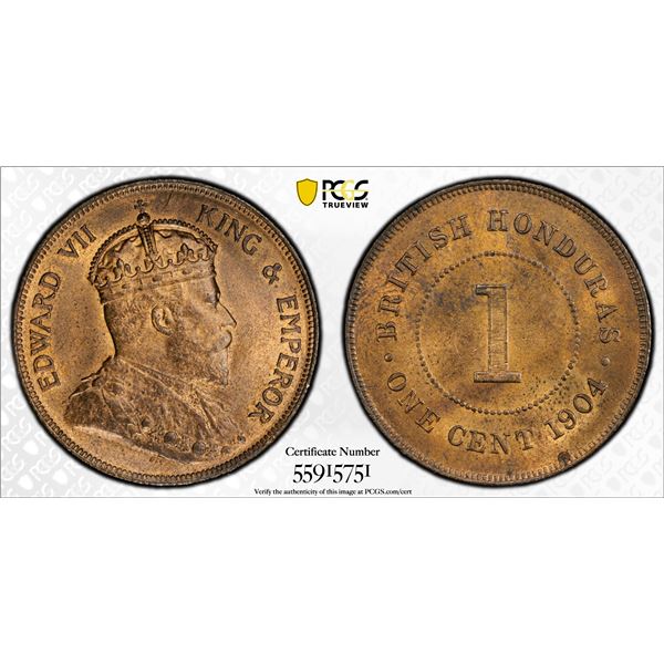 BRITISH HONDURAS: Edward VII, 1901-1910, AE cent, 1904, PCGS MS64 RB