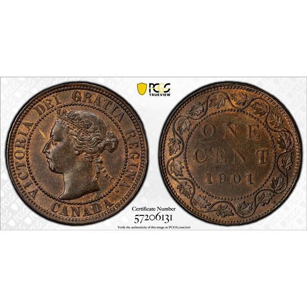 CANADA: Victoria, 1855-1901, AE cent, 1901, PCGS MS63 BN