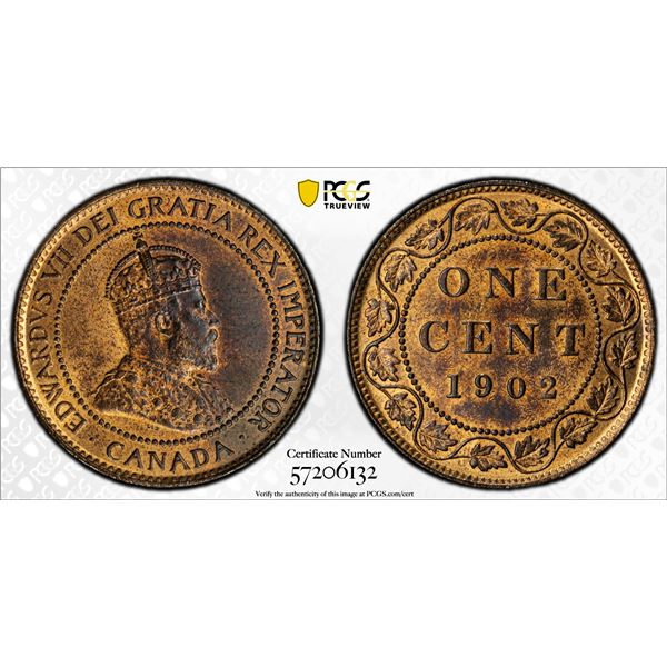 CANADA: Edward VII, 1901-1910, AE cent, 1902, PCGS MS64 RB