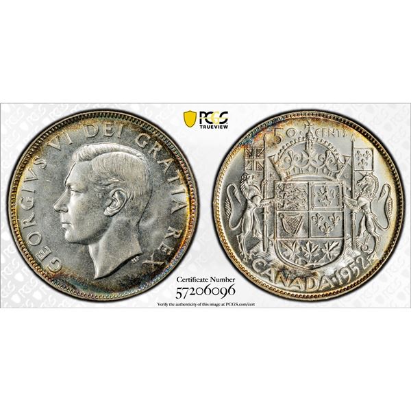CANADA: George VI, 1936-1952, AR 50 cents, 1952, PCGS MS65